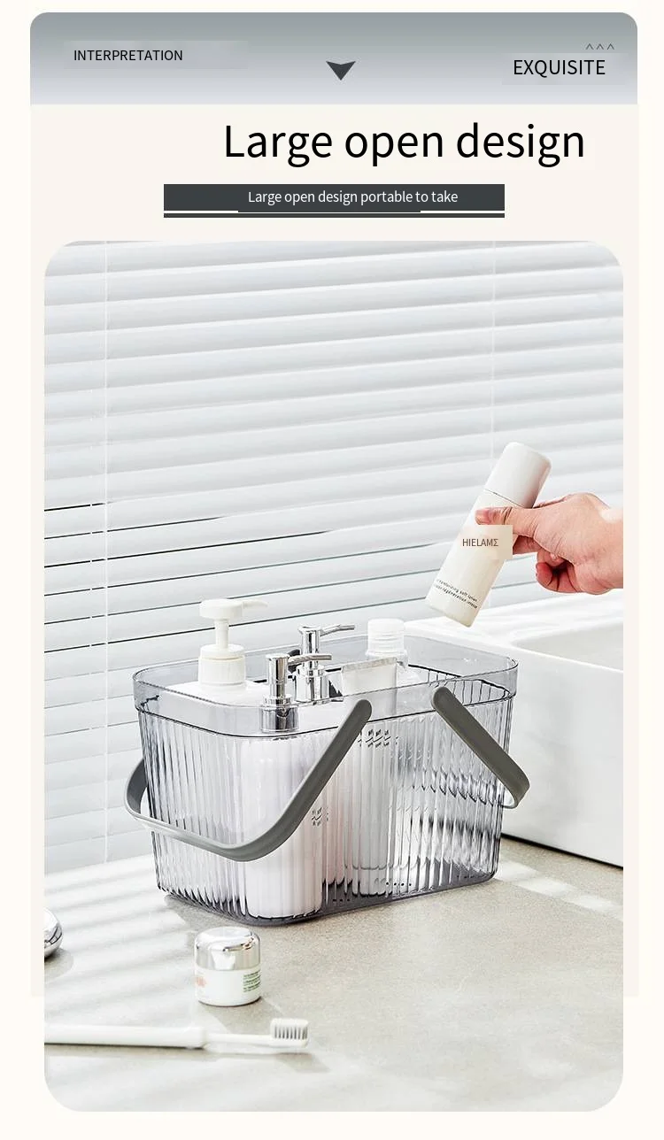 Nordic style handle storage box ins transparent PET desktop storage box Bathroom wash bath storage basket factory