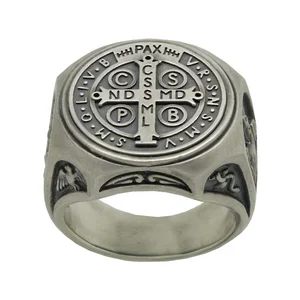 Custom Jewelry Manufacture 9225 Sterling Silver Vintage Cross Oxidized Old Silver Men Jewelry Religious Rings