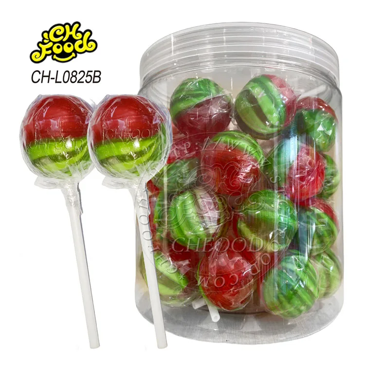 Big and Small Watermelon Shape Lollipop Packaging in Bottle and Bag Halal Pin Pop Ball Hard Candy Sweets Wholesale and OEM