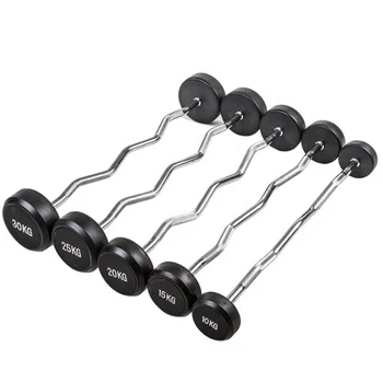 High Quality China Wholesale Fitness Equipment Different Weight Fixed EZ Curl Bar Rubber Barbell