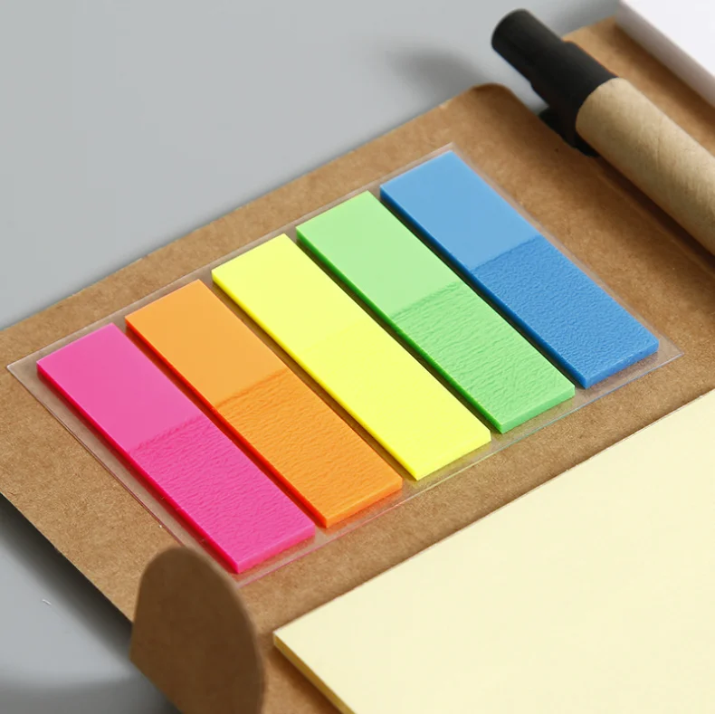 OEM Custom Printed Kraft Cover Memo Notebook Self-Adhesive Sticky Notes Pad and Pen Included
