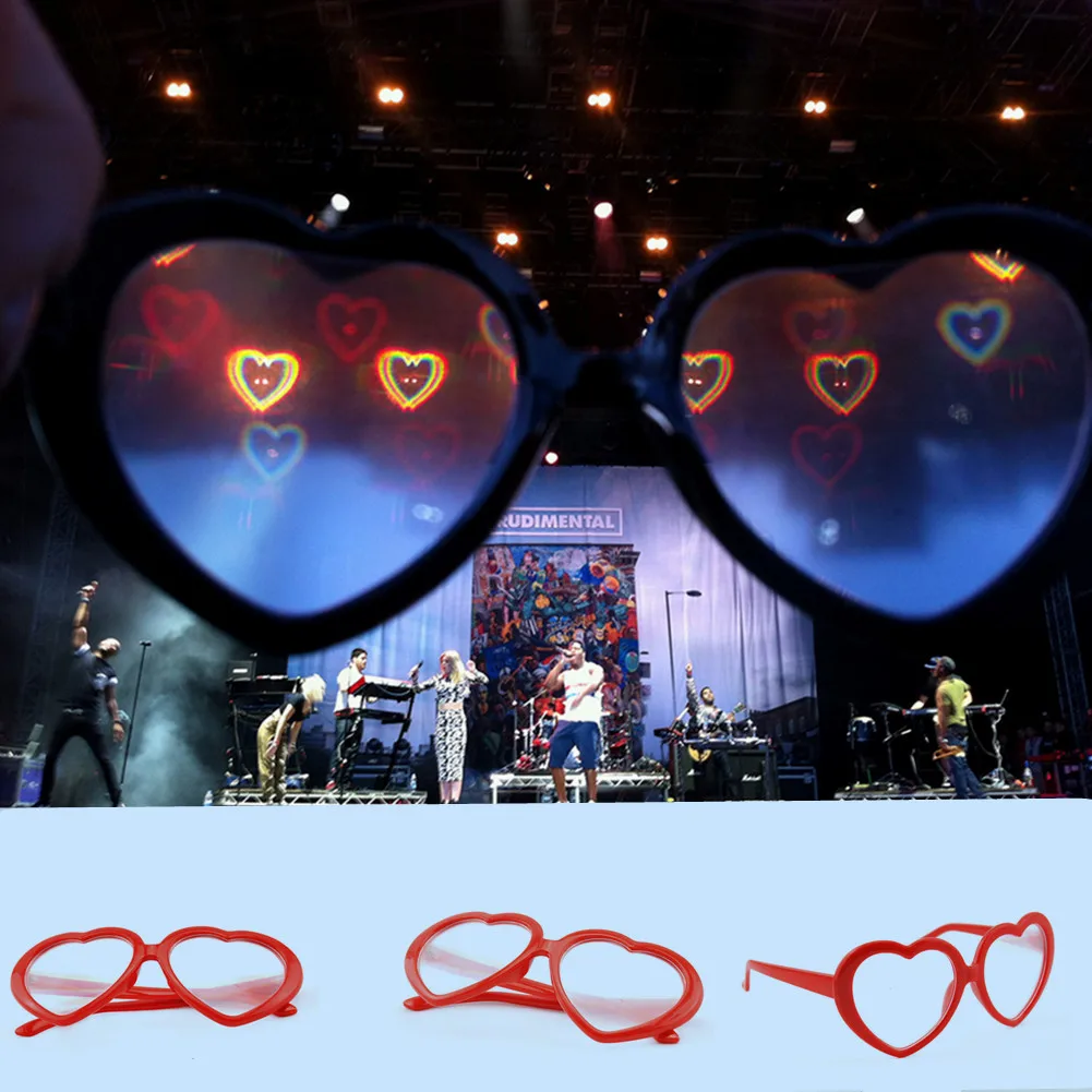 Dzmuero Occhiali 3D Cuore Occhiali Cuore Effetti Speciali Occhiali Che Fanno Vedere I Cuori per Rave 4 Pezzi Festival Musicali 