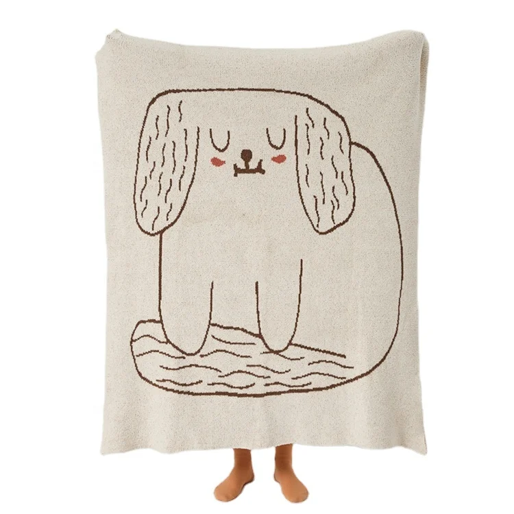 CEG New Design Soft Dog Cartoon Animal Pattern Polyester Knitted Throw Microfiber Blanket Winter Home