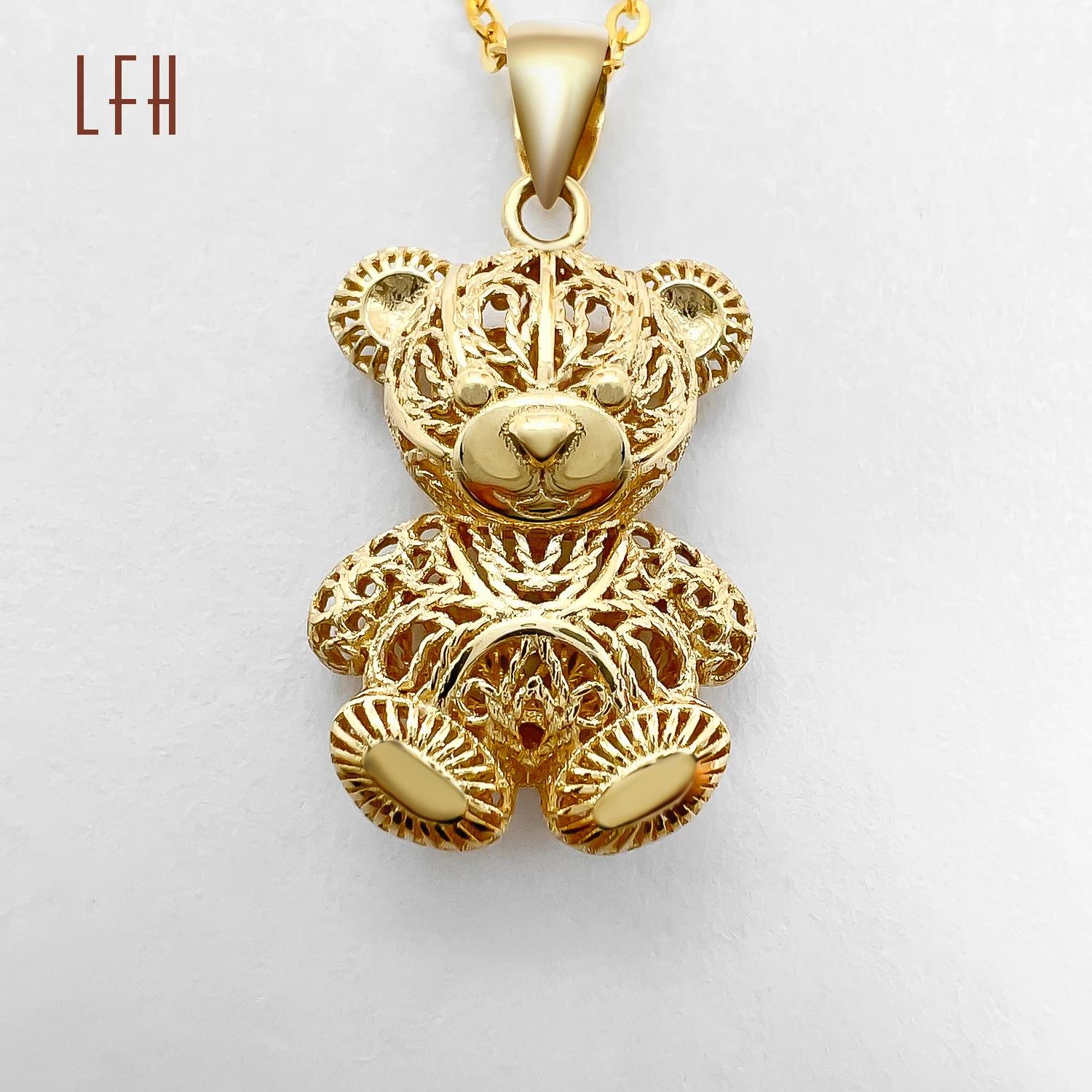 Lfh 18k Pure Gold Bear Necklace For Women Teddy Bear Necklace With 18k Gold Bear Pendant