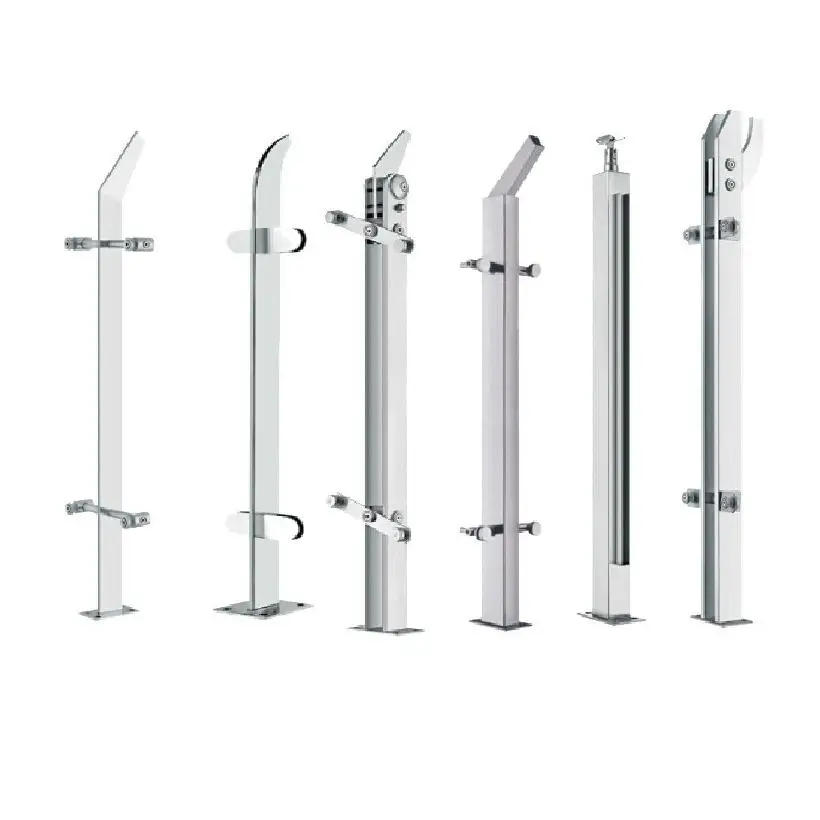 Custom Modern 304 Stainless Steel Columns Stair Handrails Shopping Mall Balcony Glass Railings Aluminum Glass Railings