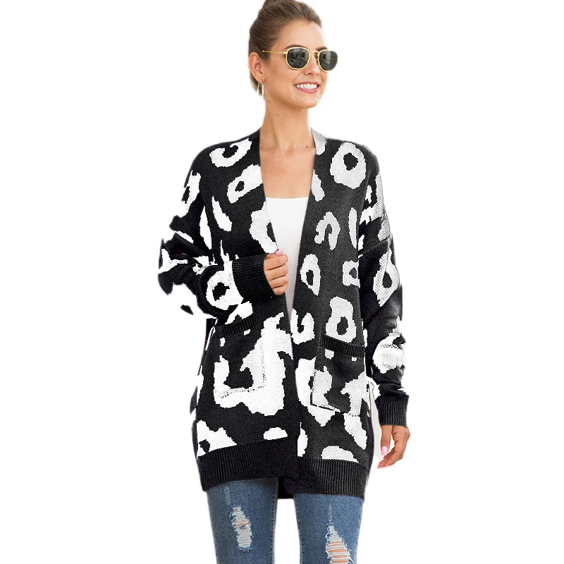 Ladies Autumn Long Knitted Leopard 