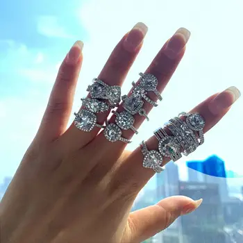 NO MOQ 925 sterling silver zircon bling bling promise engagement ring women