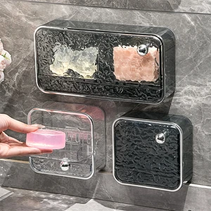 Light Luxury Style Wall-mounted Bathroom Soap Box Punch-Free Toilet Storage Rack with Lid Soap Rack