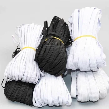 Factory Wholesale Flat Braided Elastic Bands in Black & White 3MM-10MM Sizes for Shoes & Home Textiles Sewing