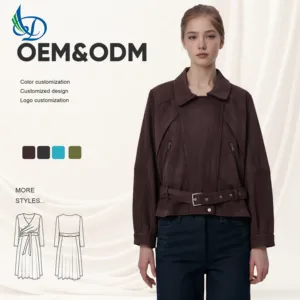 2026 Women's Retro Belted Jacket New Fashion Solid Color Long-Sleeved Casual Short Jacket Breathable for Autumn