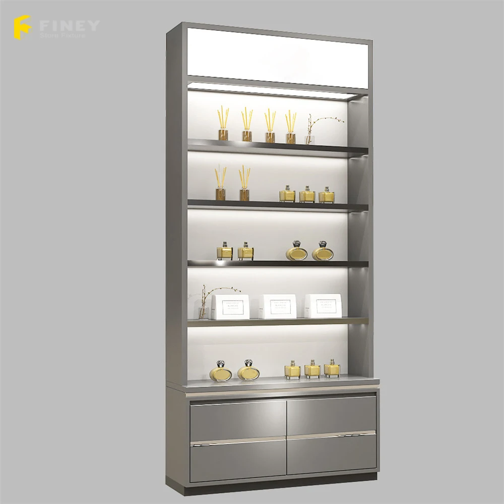 Customized Modern Perfume Kiosk Decoration Design Shop Interior Display Stand Wood Rack Perfume Display Counter
