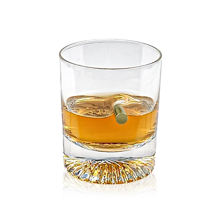 Shunstone Lead Free Creative Whisky Glass With Bullet Embedded Round
