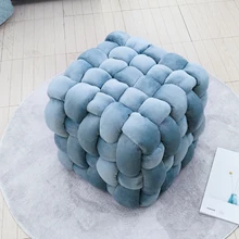 Woven Upholstered Velvet Ottoman Modern Foot Rest Stools Padded Footstool Pouf Square Cube Ottoman Foot Stool