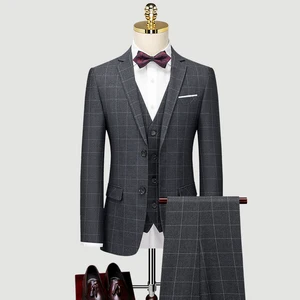 2026 New Men's Plaid 3 Pieces Slim Business Single Breasted Notch Lapel Center Vent High Quality Suit Set for Men