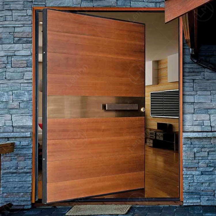 Australian Design Large Commercial Timber Panel Entry Pivot Door Exterior Modern Solid Wood Front Door for Houses