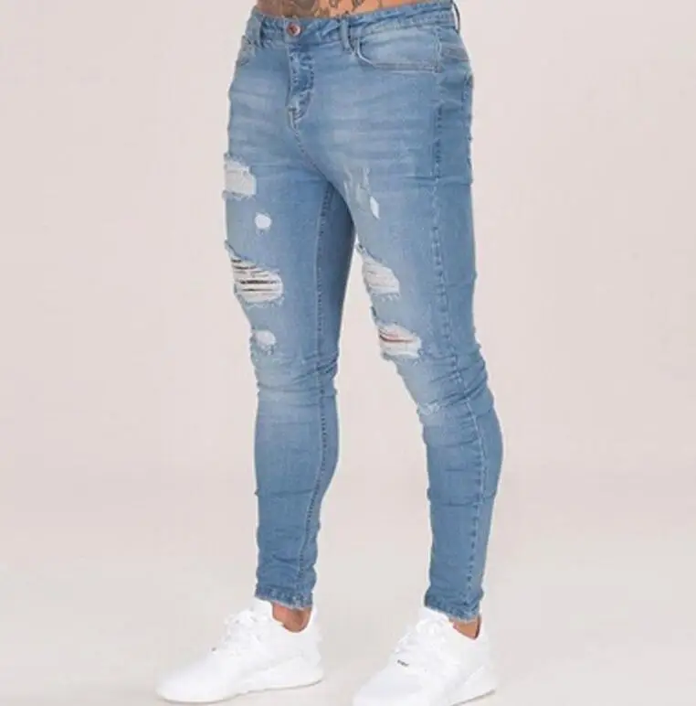 Mens Jeans Black Blue Cool Skinny Ripped Stretch Slim Elastic Denim Pants Large Size For Male Spring Summer Autumn Hip Hop