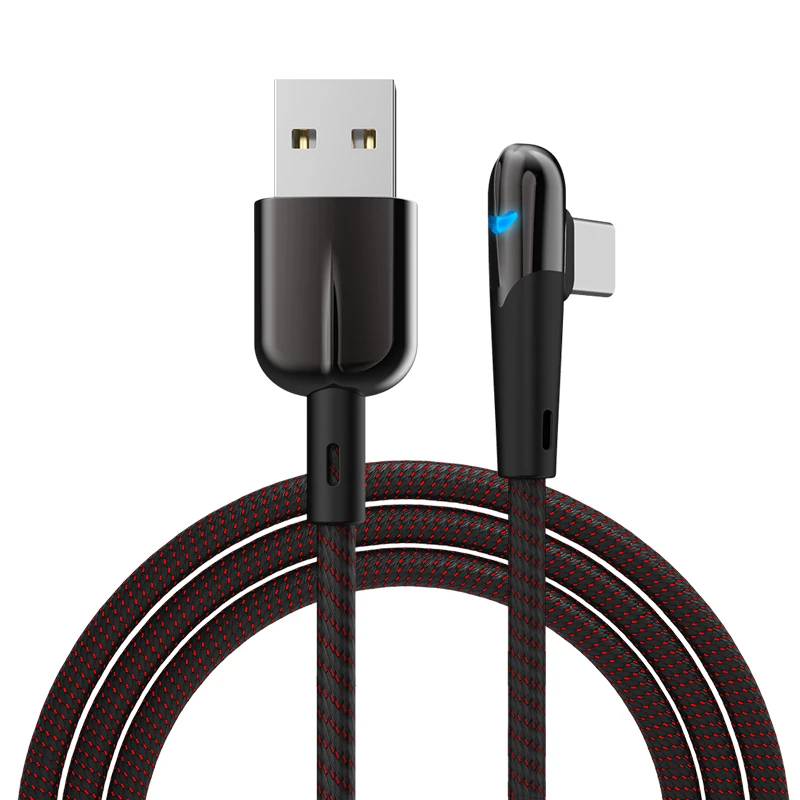 
Горячая Распродажа oem алюминиевый сплав Нейлон СВЕТОДИОД usb c кабель 90 градусов игровой плеер мобильный аксессуары кабель 