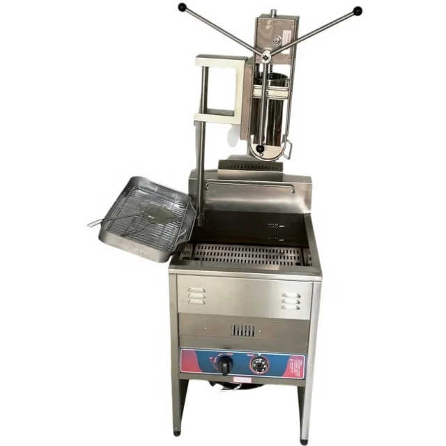 Stainless Steel Churros Machine with Gas Fryer Cabinet 5L Capacity Restaurant Use Milk Included Easy Operation