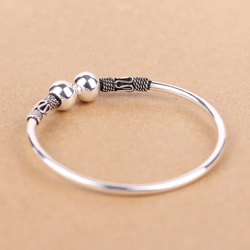 925 Sterling Silver Ball Style Elastic Cuff Bracelet