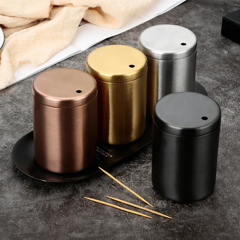 Stainless Steel Gold Cylinder Highgrade Toothpick Box Barrel Hotel
