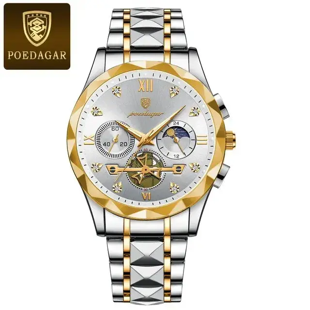 Poedagar 996 Luxury Chronograph Stainless Steel Quartz Watches Waterproof Luminous Men W aperçu 13