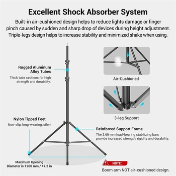 SmallRig Aluminum Light Stand 280cm, Adjustable Photography Air-Cushioned Tripod Stand with 1/4" Screw for Softbox - 3737 detail image