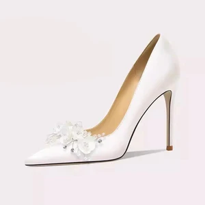Bridal Shoes with Thin Heels Rhinestone Decoration French Style Main Wedding Dress Shoes  Small Size Women's Shoes