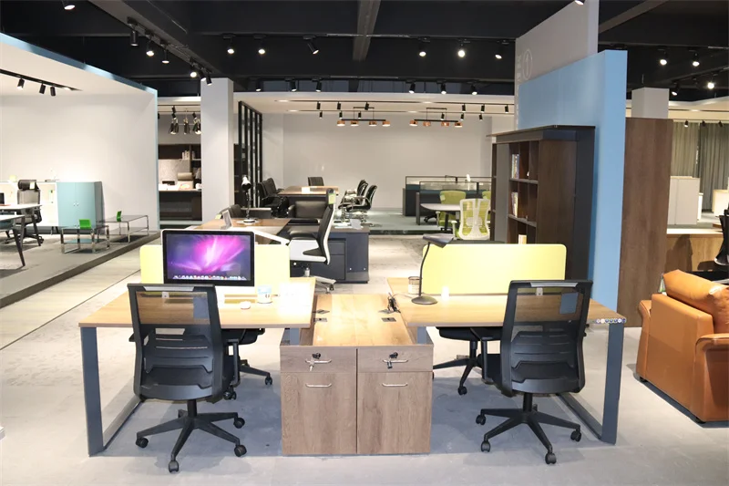 Mesa L Shape White Luxury Office Table Set 4 Person Seater Executive