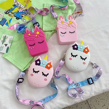 Fashionable Cute Cartoon Kids Silicone Bag Little Girls Crossbody Unicorn Purses Bags and Handbags