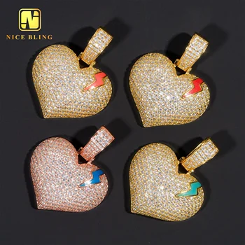 Enamel heart shape moissanite pendants 18k gold plated 925 silver hip hop iced out vvs moissanite heart pendants charms