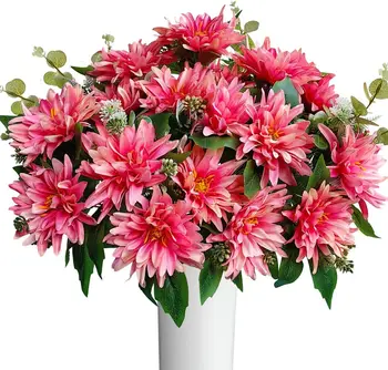 ArtIficial Dahlia Flower Silk Dahlias Full Blooms Bushes Red Bouquet for Home Wedding Party Shower DIY Gift Decoration