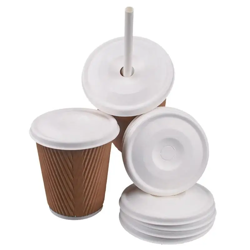 茶甘蔗渣生态杯盖，可降解纸浆咖啡杯盖