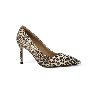 Women's Beige Leopard-Print Suede Pumps - Stiletto Heel Pointed-Toe Dress Footwear