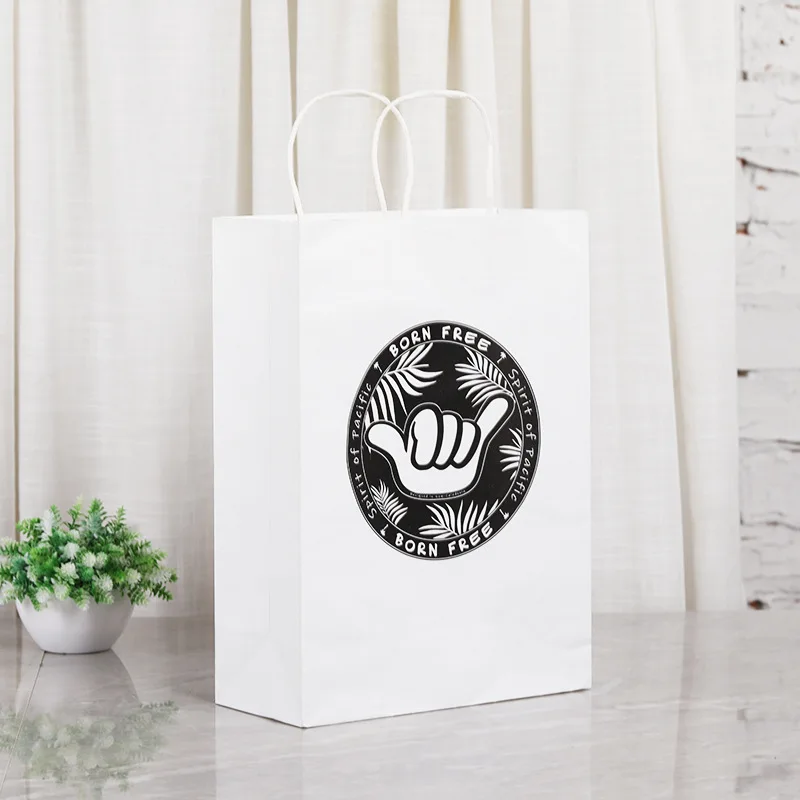 Custom Printed Shopping Kraft Paper Bag With Handle Restaurant Fast Food Takeaway Bag