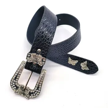 American Spice Dark Y2K black butterfly belt denim low waistband decoration with a niche design sense