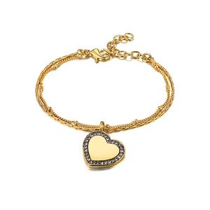 Keiyue New Tanishq Design Gold Plated Heart Charm Bracelet Classic Style Zircon Hand Chains 925 Silver Jewelry