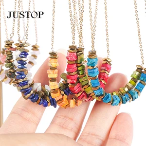 Stainless Steel 18K Gold Plated Chain Women Jewelry Irregular Shaped Turquoise Beads Broken Stone Necklaces