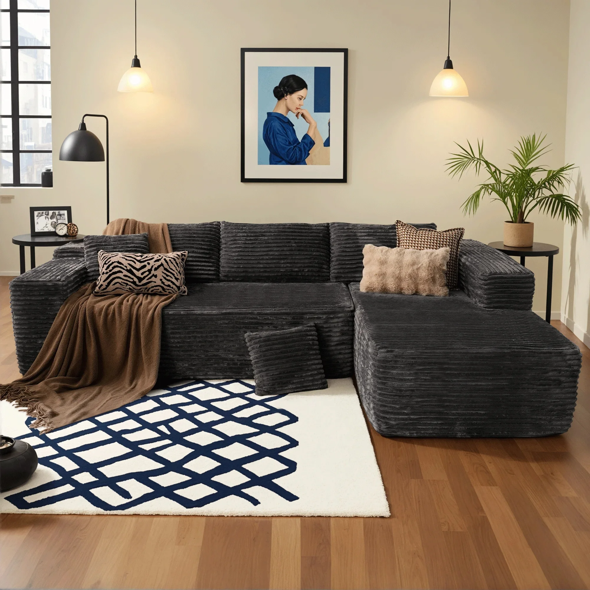 Modular Sectional Sofa Couch Compression Packing Sofa L-Shape Modular Sectional Sofa With Chaise No Assembly Required