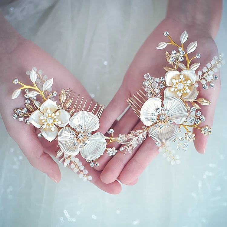 Hot Sale Handmade Metal Leaf Headdress Bridal Accessories Jewelry Wedding Crystal Opal Hair Combs