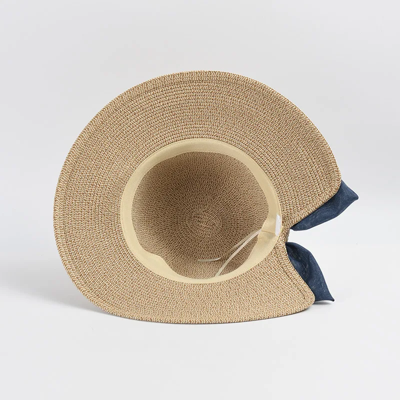 Japanese Split Bow Wide Brim Straw Hats Customized Women Summer Outing Holiday Beach Hat Uv Sun