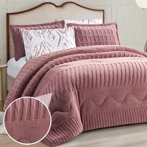 For KOSMOS Winter Vintage Jacquard Comforter Bedding Set 6pcs Warm and Soft Velvet 200TC Woven Pattern