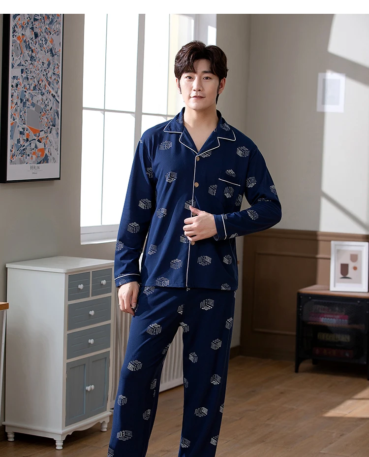 Camisa E Calça De Flanela Masculina,Conjunto De Pijama De Algodão Cor  Sólida E Manga Longa Para Homens,Conjunto De 2 Peças De Pijamas Combinando  Para Família - Buy Pijamas De Algodão Homens Product