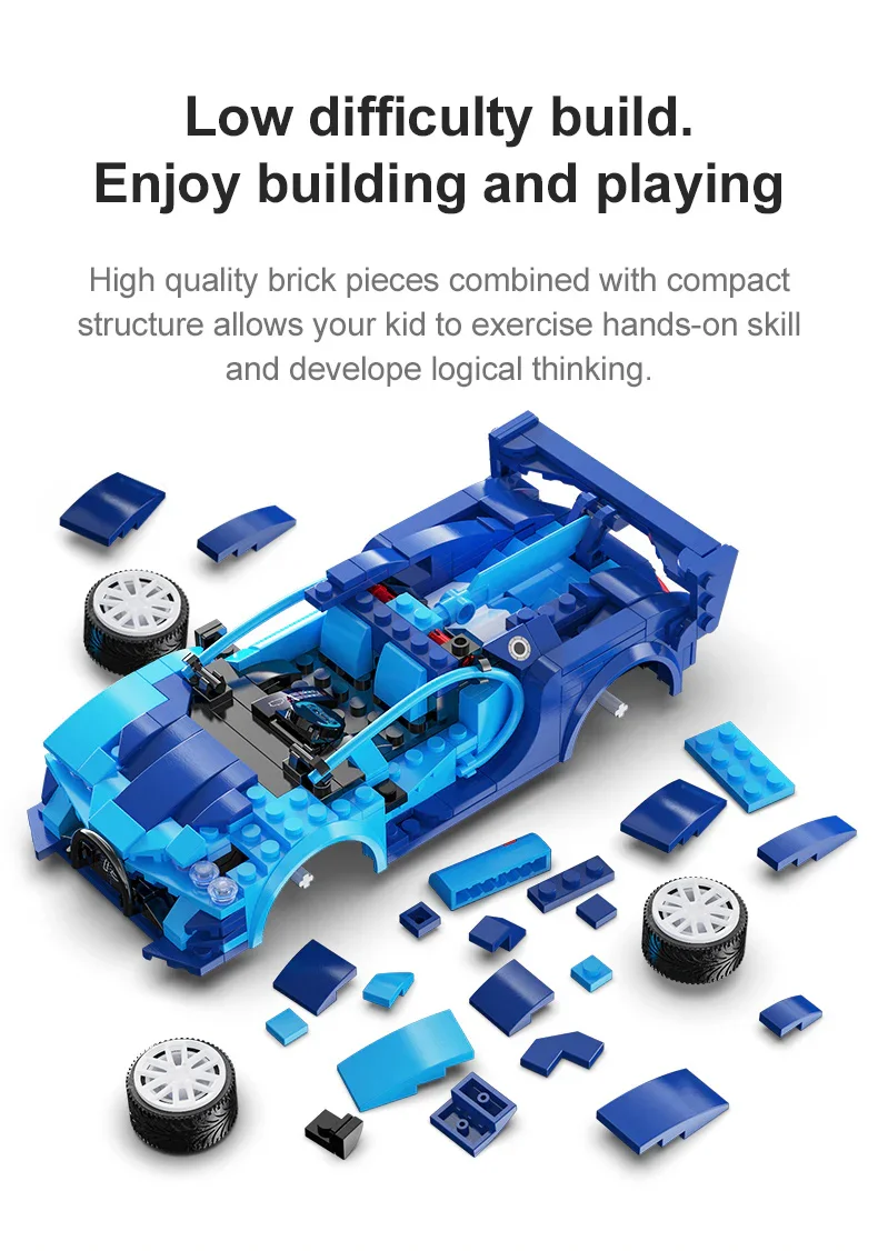 Dual Mode APP Control Rc Building Block Car Cada DIY Bugatti Veyron Blue Racer Car(325pc)