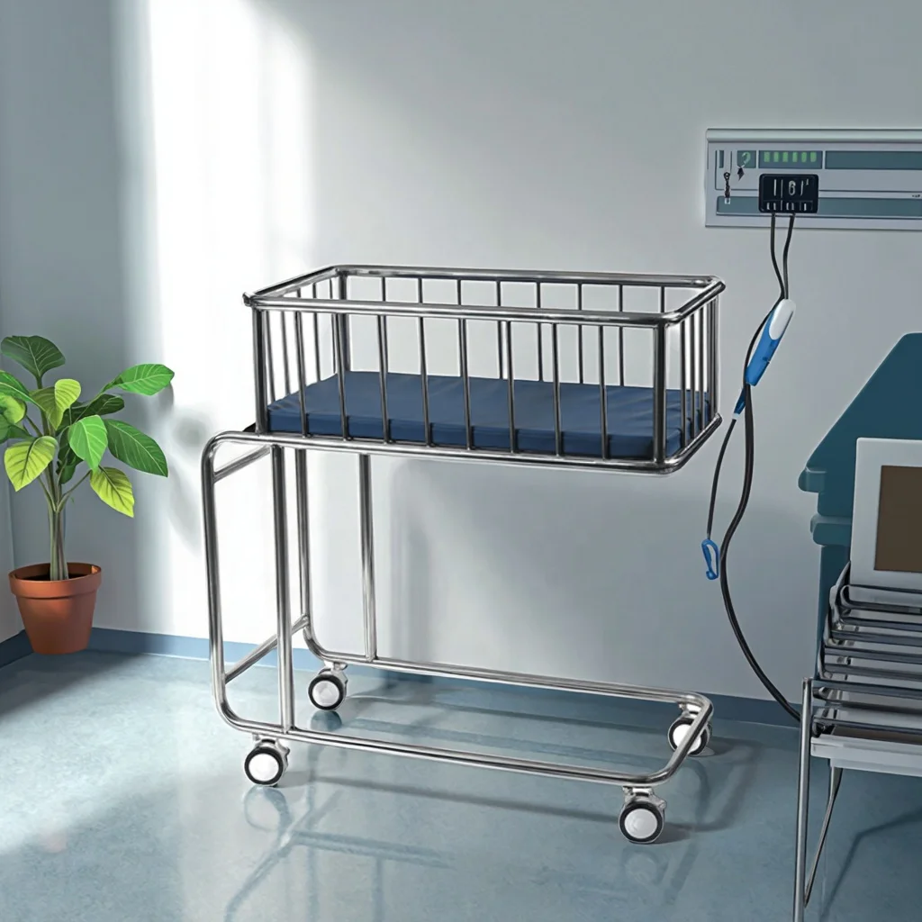 SUS304 Stainless Steel Medical Baby Crib Soft Leatherette Foldable Adjustable Durable Hospital Furniture Commercial School Use 3