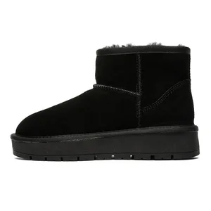 Women's Classic Ankle Snow Boots Real Double Face Sheepskin Leather Shearling Wool Fur Lined Winter Thermal Slip-On Autumn