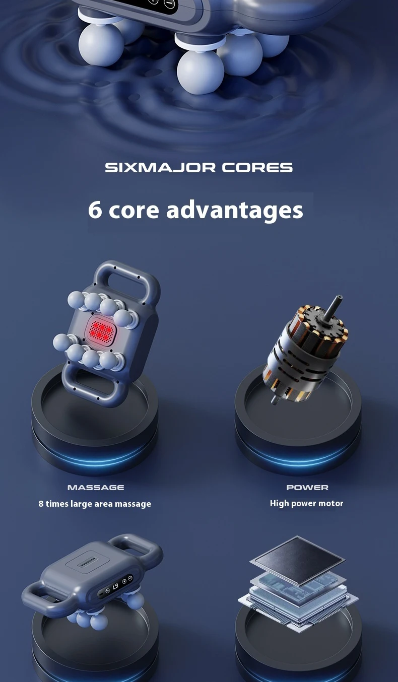 8-Head Liquid Crystal Fascia Gun Hot Compress Massager Deep Percussion Massage Whole Body Muscles Relaxing Waist Back Muscles