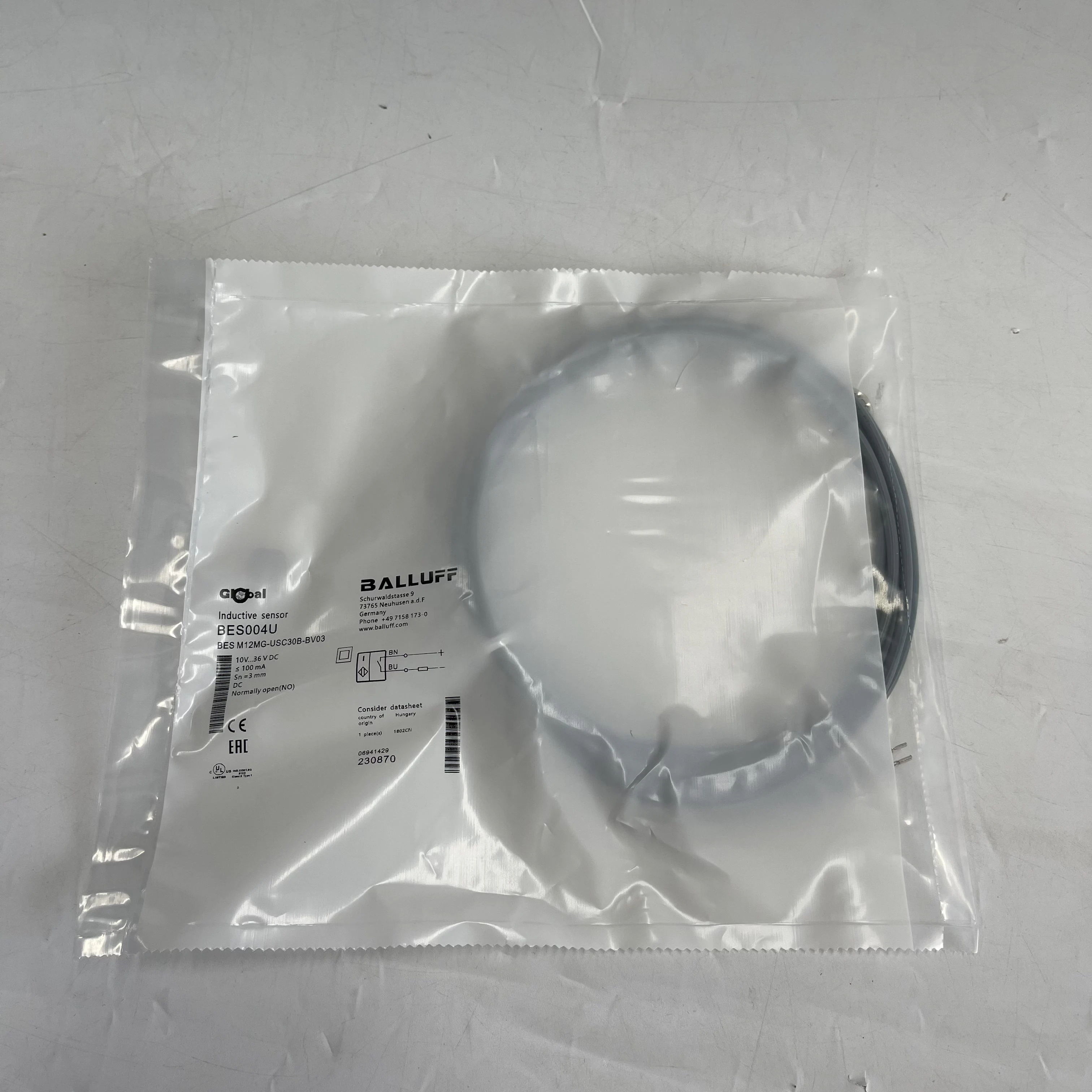 Balluff Inductive Proximity Sensor BES004U BES M12MG-USC30B-BV03 Balluff Inductive Proximity Sensor BES004U BES M12MG-USC30B-BV03