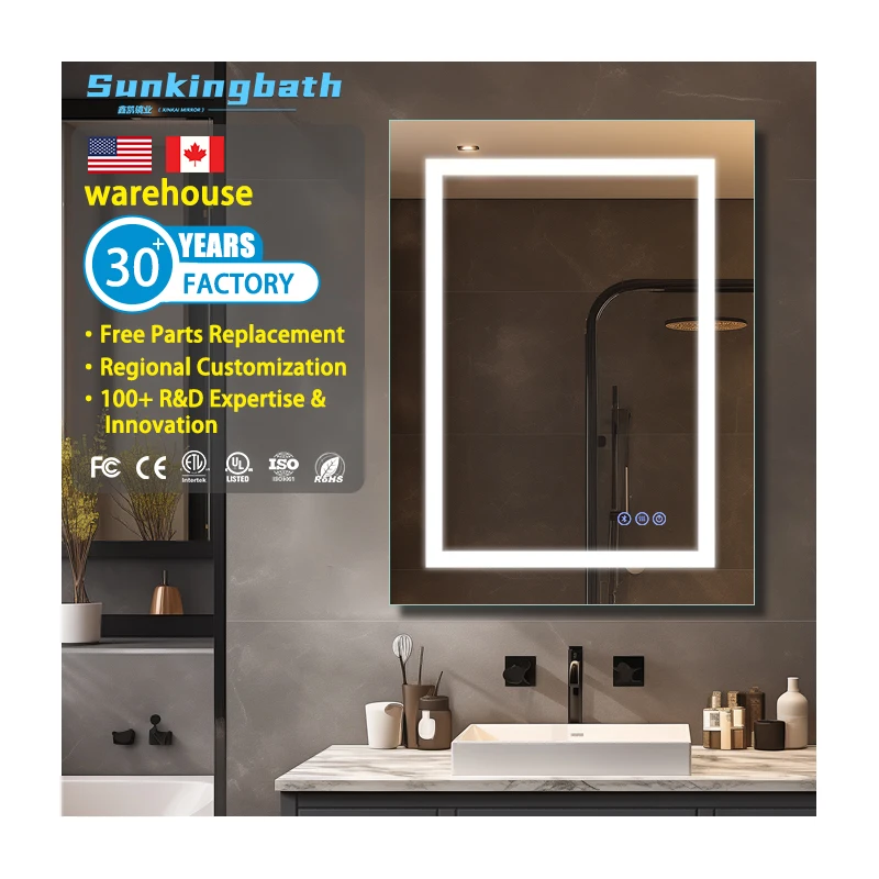 Led Illuminated Bathroom Mirror Wall Hanging Fogless Backlit Home Decoration Ip44 Rated Lighted Wall Mounted Mirror