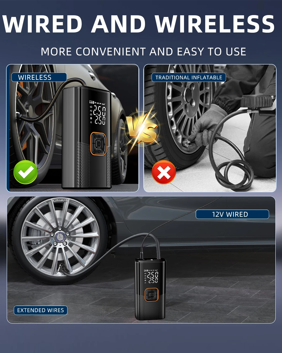 Rechargeable Wireless Car Air Pump Compressor Mini Digital Automatic Portable Tyre Inflator ABS Electric Mini Digital Automatic - view 5