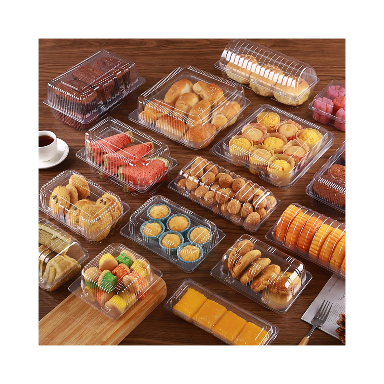 Factory Transparent Pet Clamshell Food Storage Containers Plastic Pastry Packaging Boxes Cheesecake Bakery Cookies Fruit Cake